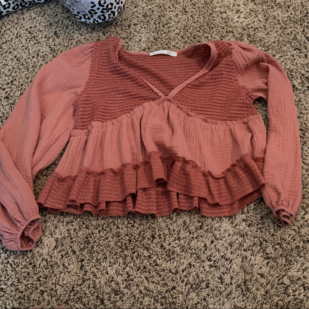 Ruffled Pink Long Sleeve Blouse